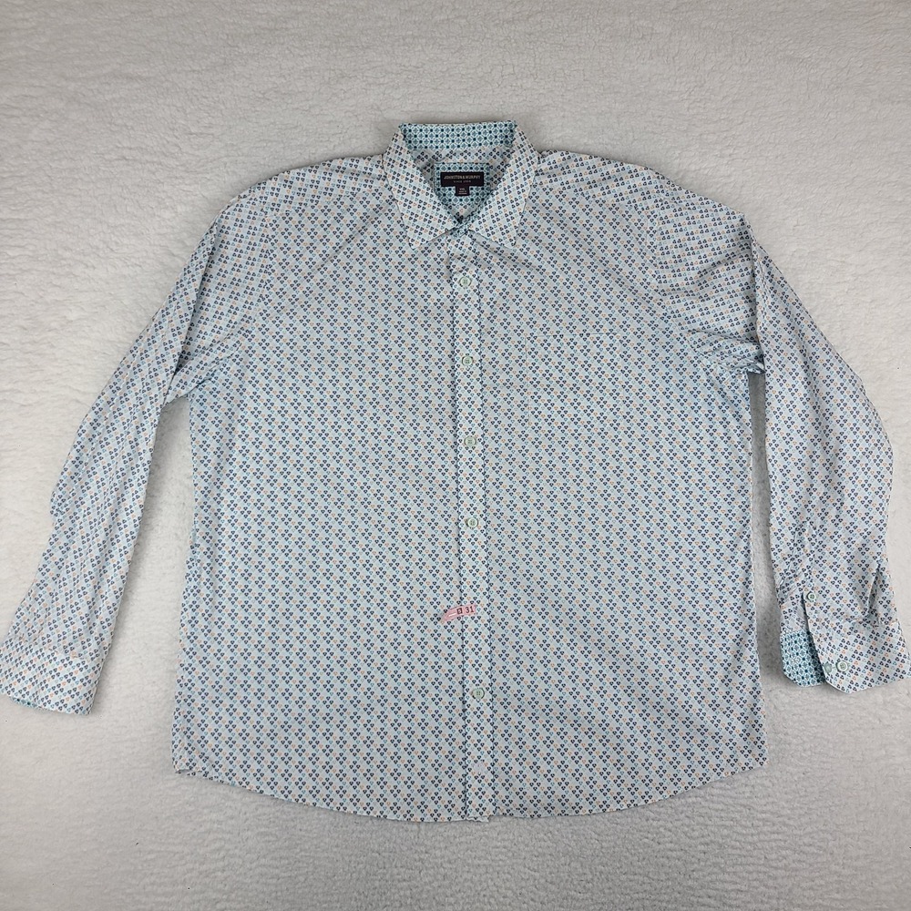 Johnston & Murphy Dress Shirt‎ Mens 2XL XXL Blue Teal Preppy Hawaiian Button Up